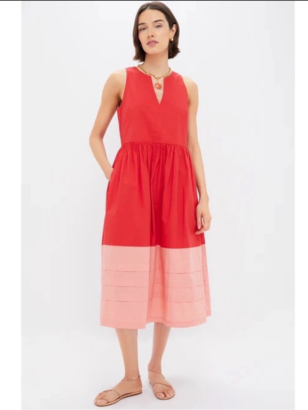 🆕 TUCKERNUCK Poppy and Coral Colorblock Cotton Elsie Dress Size Medium